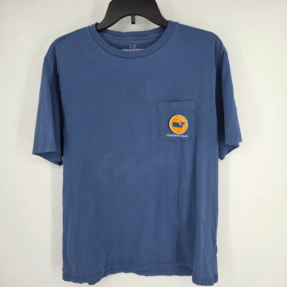 Vineyard Vines Mens Large Blue Basketball Whale Graphic Pocket T-Shirt Short Slv